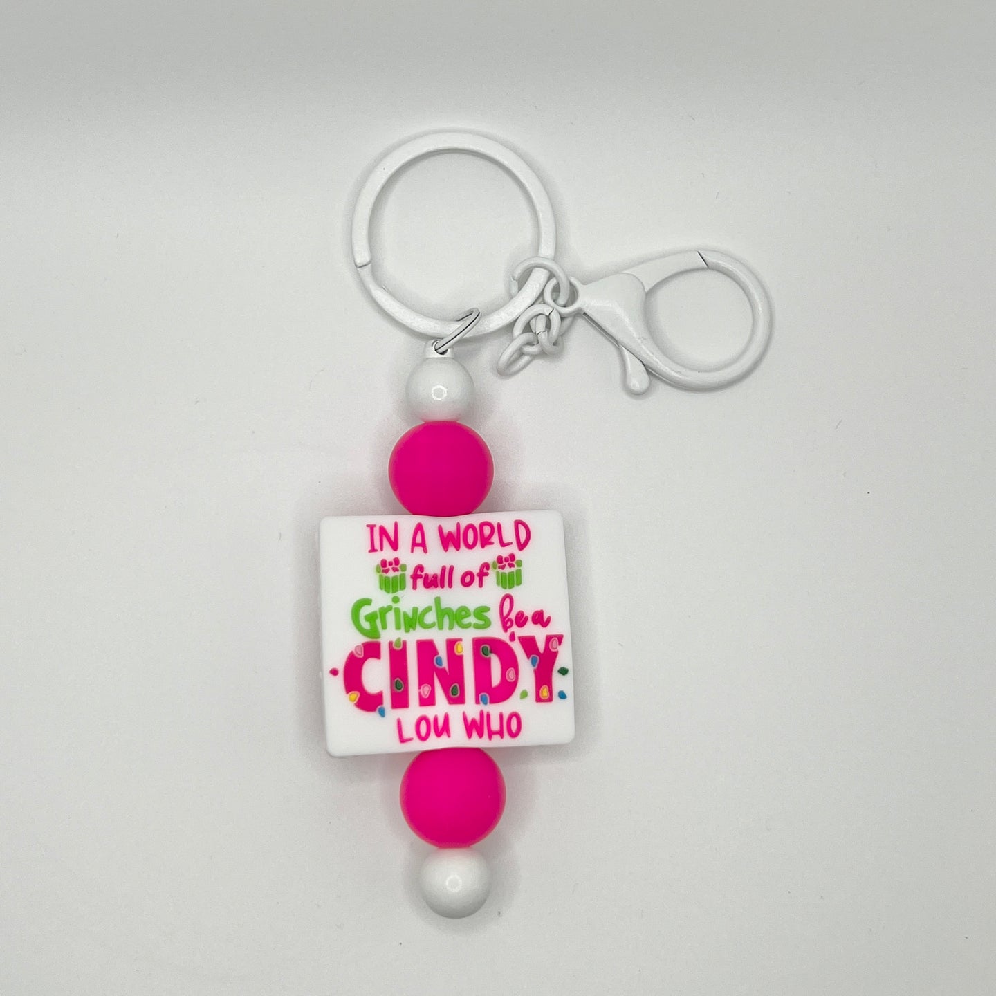 Pink Cindy White Keychain Bar